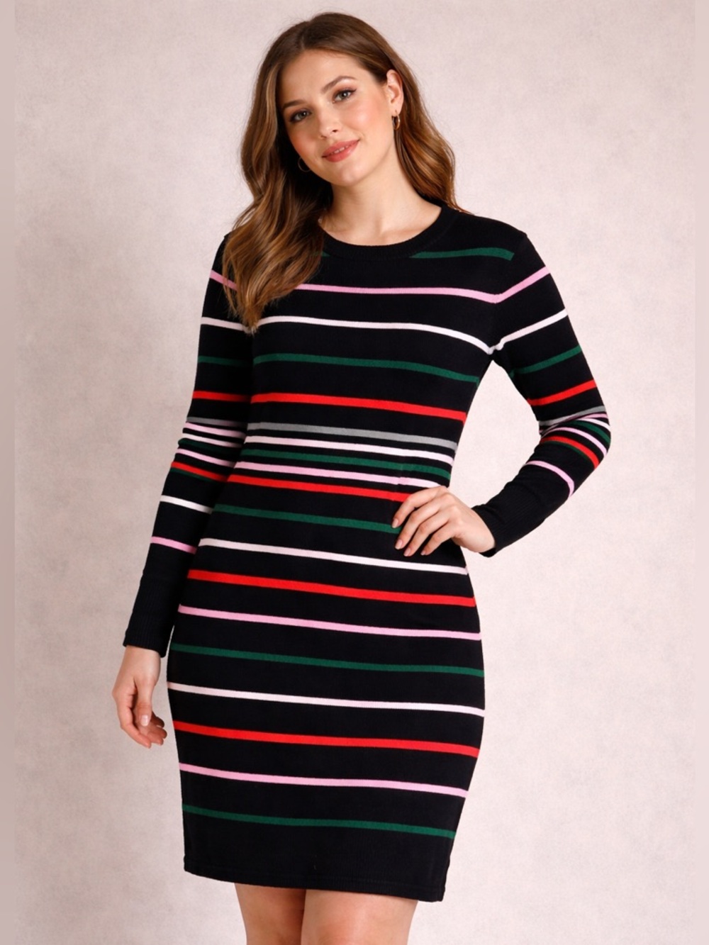 Vince Camuto Black Knit dress with colorful stripes